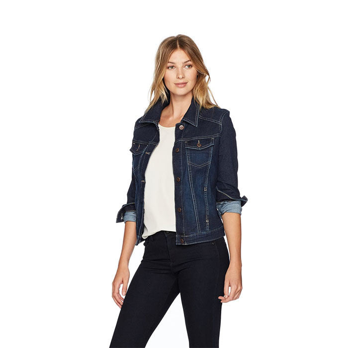 Beakey Women's Plus Size Classic Jean Jacket Slim-Dark Blue-042