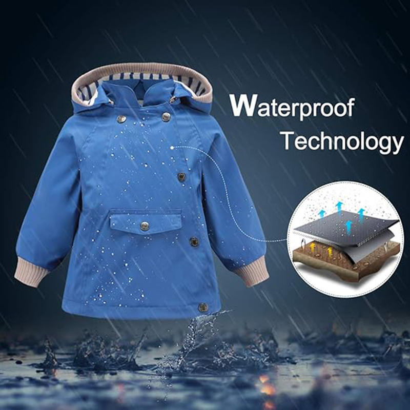 Beakey Kids Rain Jacket with Removable Hood Windproof for Spring Fall-Royal Blue