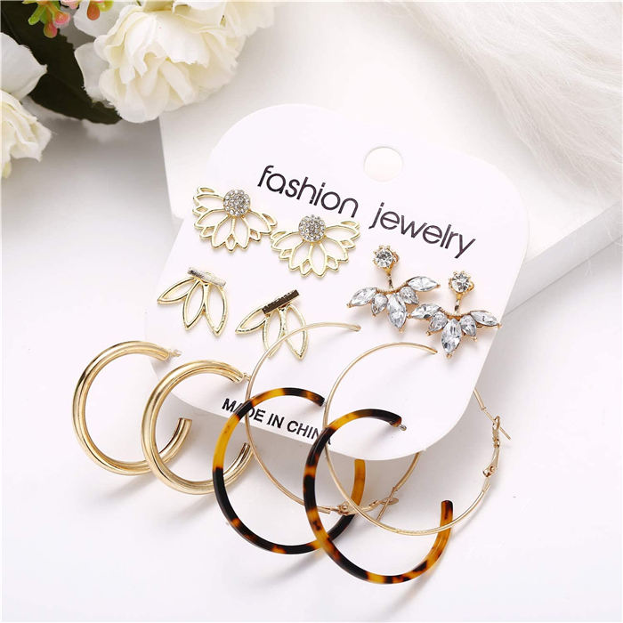 Beakey 36 Pairs Fashion Tassel Earrings Set Bohemian Hoop Stud Drop Dangle Earrings Leather Leaf Earrings-A set