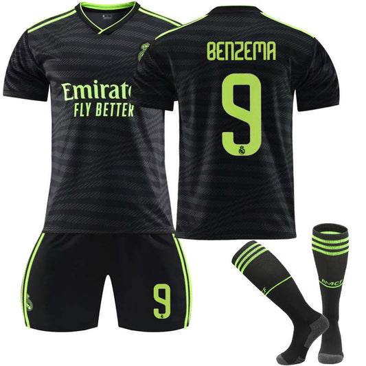 Beakey Real Madrid Second Away Jersey 2022-23 BENZEMA #9 Soccer Jersey Kids Adult 3-Pieces Jersey Kits