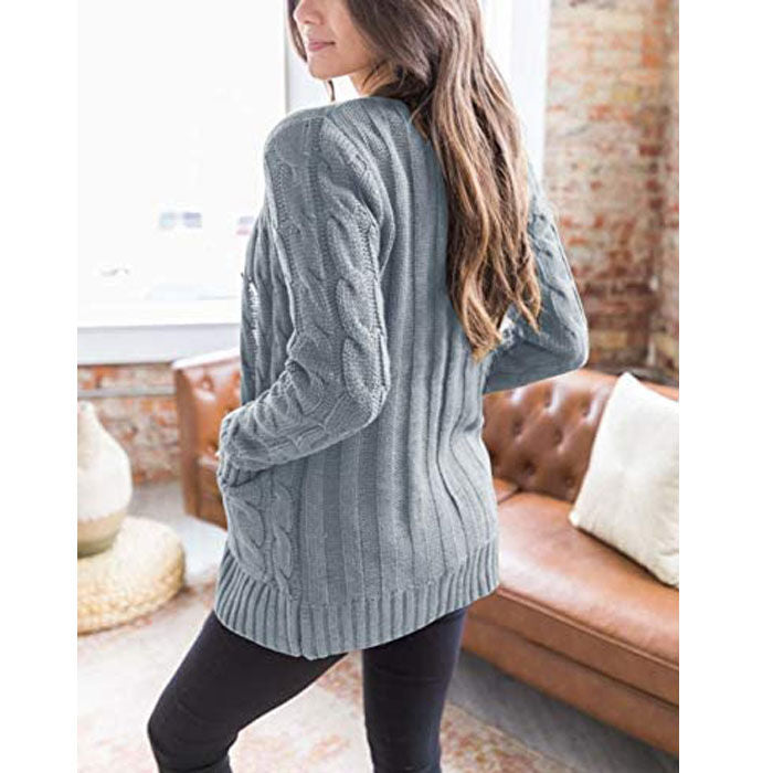 Beakey Women's Winter Keep Warm Long Sleeve Knit Sweater Cardigan Button Loose Outerwear-Gray-YL220187