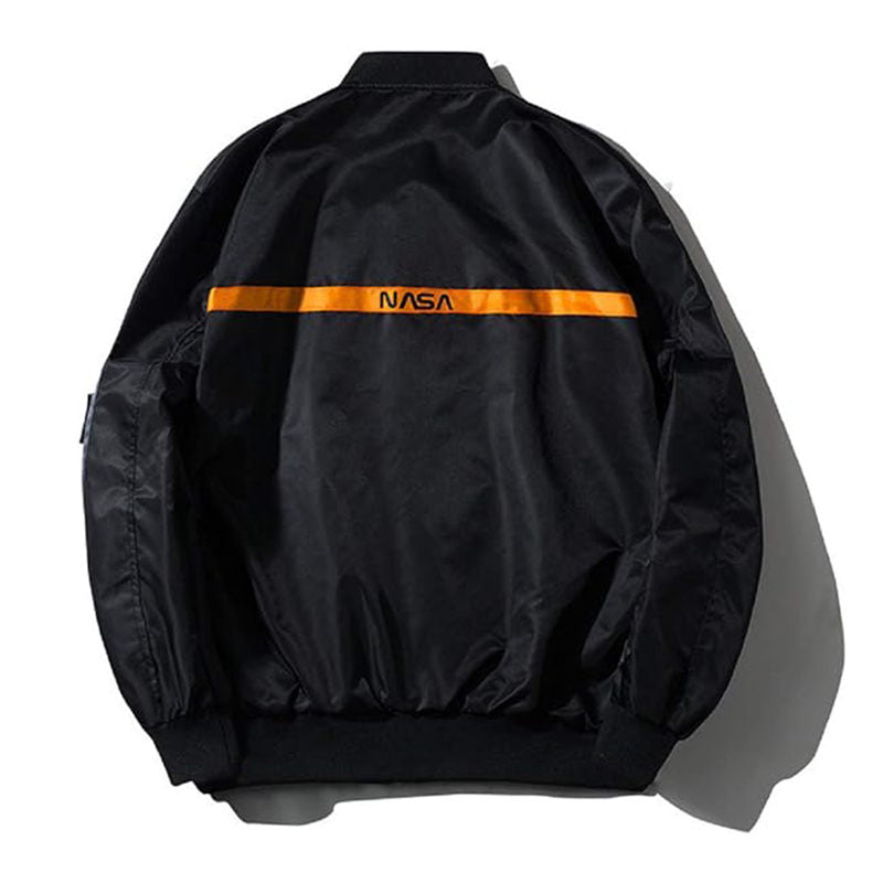 Beakey Mens Biker Flight Jacket Big Pocket Letter Print Windbreaker-Black