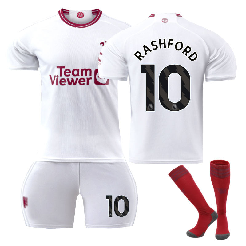 Beakey Red Devil Man Utd Second Away Jersey RASHFORD #10 Soccer Jersey Kids Adult 3Pcs Jersey Kits