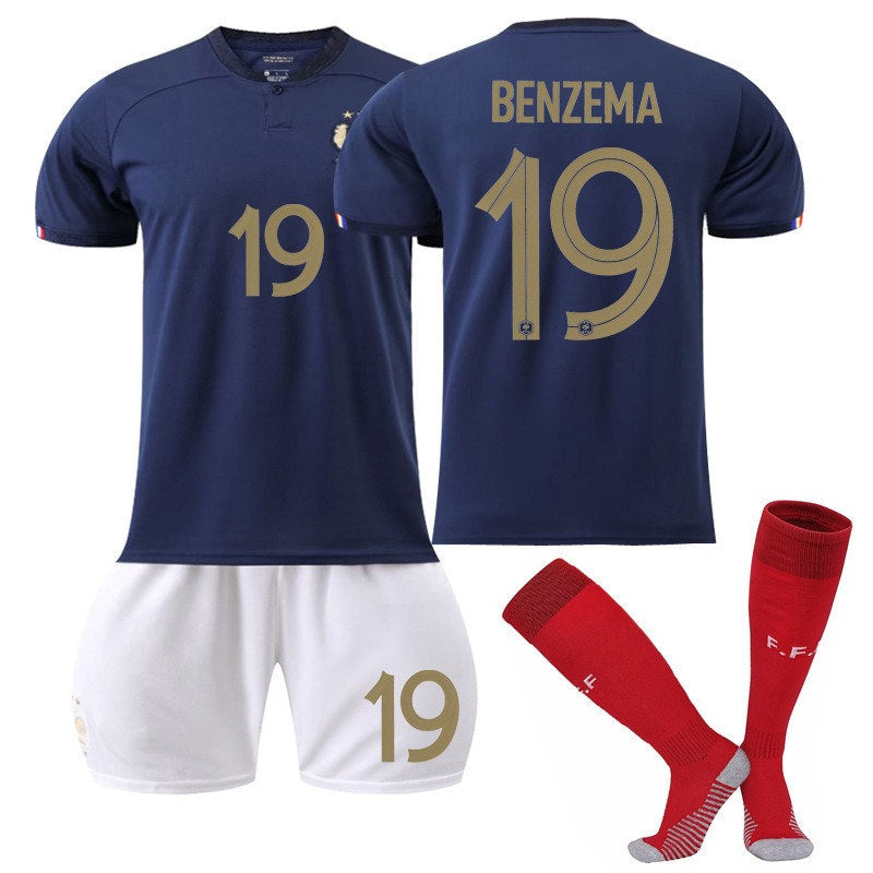 Beakey France Home B-Jersey 2022-23 BENZEMA #19 Soccer B-JerseyKids Adult 3-Pieces B-Jersey Kits