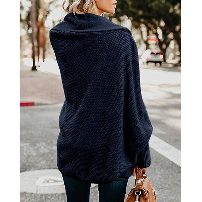 Beakey Women's Batwing Knitted Oversized Slouchy Solid Cardigan Sweater Knit Outwear-Dark Blue