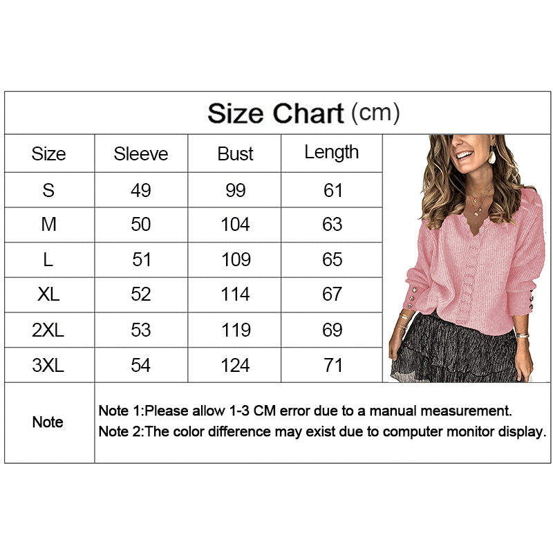 Beakey Womens Pullover Sweater Lace V Neck Long Sleeve Button Top-Pink