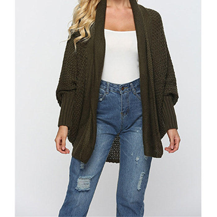 Beakey Women's Batwing Knitted Oversized Slouchy Solid Cardigan Sweater Knit Outwear-Dark Green