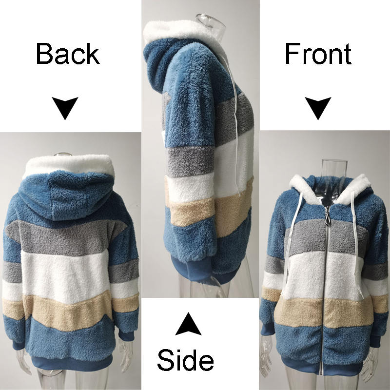 Beakey Womens Warm Coats Fuzzy Sherpa Hooded Jacket with Pockets-Blue