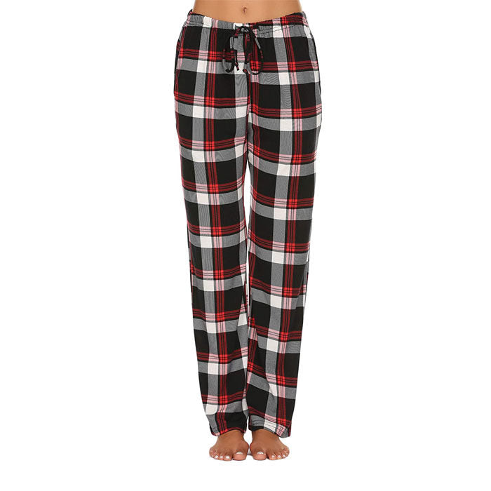 Beakey Women Lounge Pants Comfy Pajama Bottom Stretch Plaid Drawstring Bottoms Pants-02-SP127
