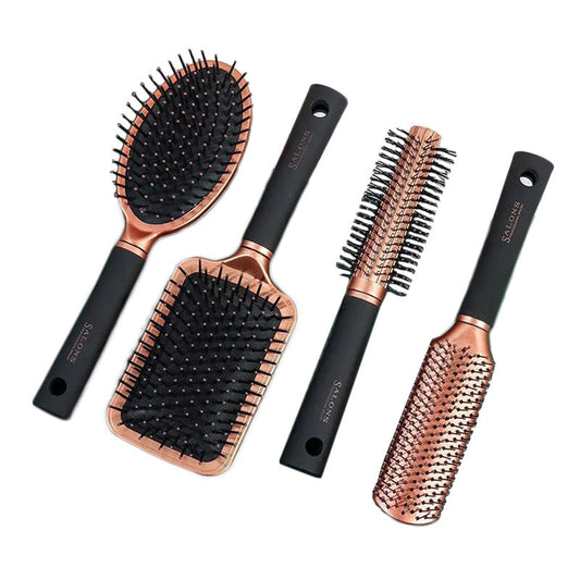 Beakey 4 Pcs Hair Brush Gifts Set for Women Detangling Hairbrush Flexible Soft Pin Bristles for Long Thick Curly Hair-GoldBlack