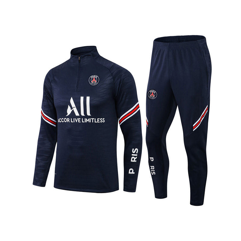 Beakey Paris Soccer Suit Football Training Suit with Long Sleeves Half Zipper for Kids Adult-RoyalBlue