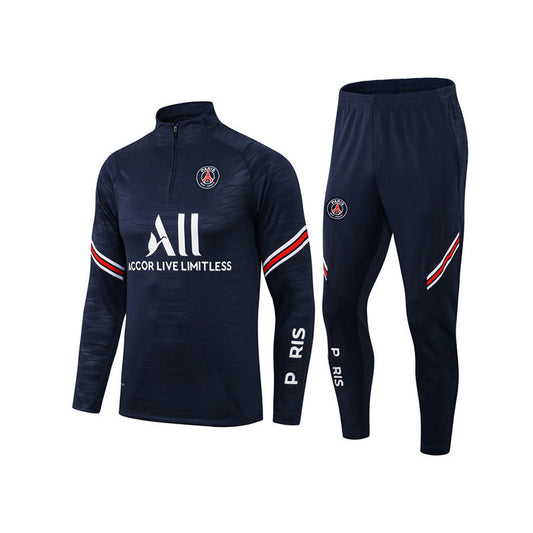 Beakey Paris Soccer Suit Football Training Suit with Long Sleeves Half Zipper for Kids Adult-RoyalBlue