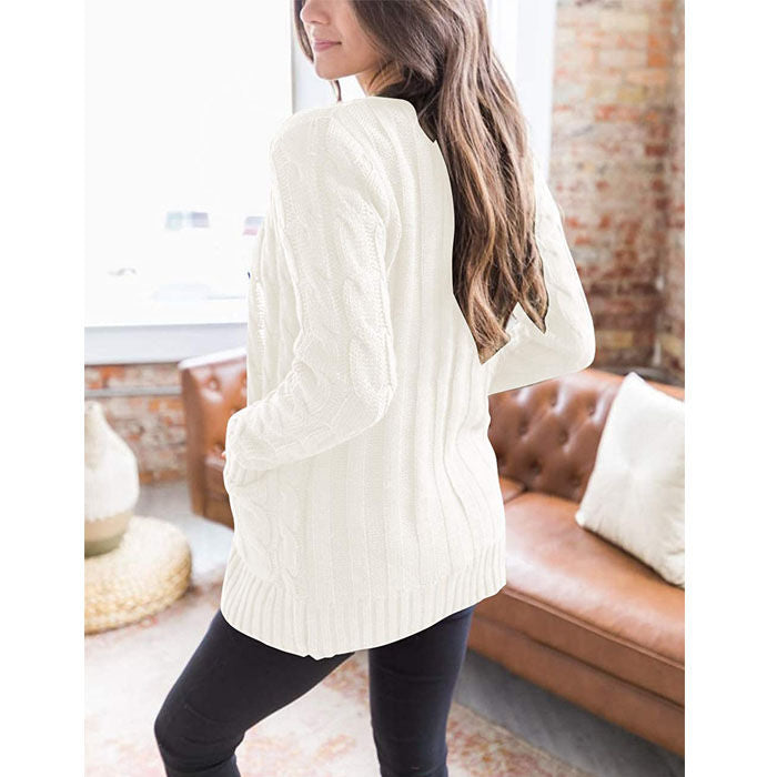 Beakey Women's Winter Keep Warm Long Sleeve Knit Sweater Cardigan Button Loose Outerwear-Off-white-YL220187