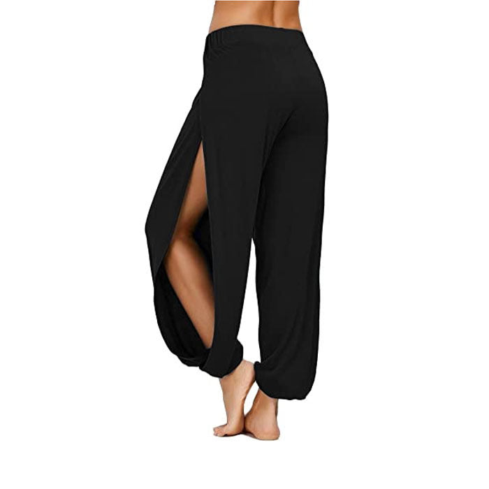 Beakey Women's Yoga Harem Pants Casual Loose Side Slit Hippie Long Pants-Black-8006
