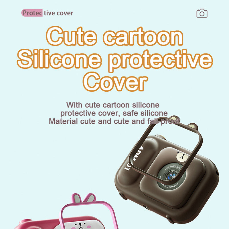 Beakey Kids Selfie Camera Digital Video with Silicone Cover for 3-8 Year-Brown