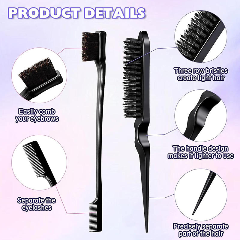 Beakey 12 Pcs Hair Brush with Rat Tail Combs Duckbill Clips for Women Girls-Black