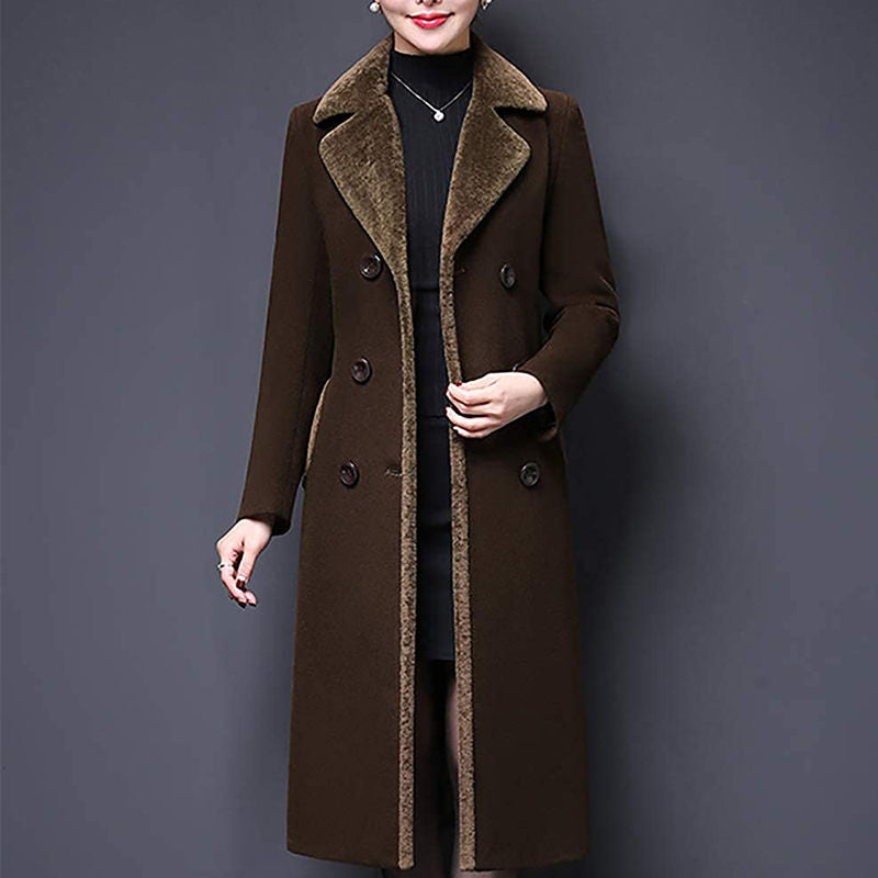 Beakey Womens Winter Wool Blend Long Coat Double Breasted Lapel Jacket-Deep Coffee