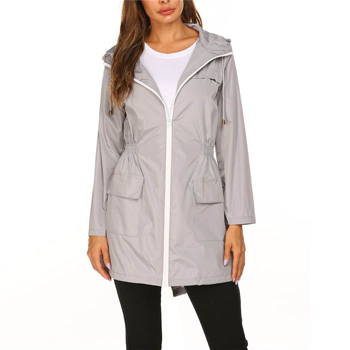 Beakey Rain Jackets Womens Lightweight Hooded Waterproof Outdoor Hiking Clothes-Gray-HYY0726