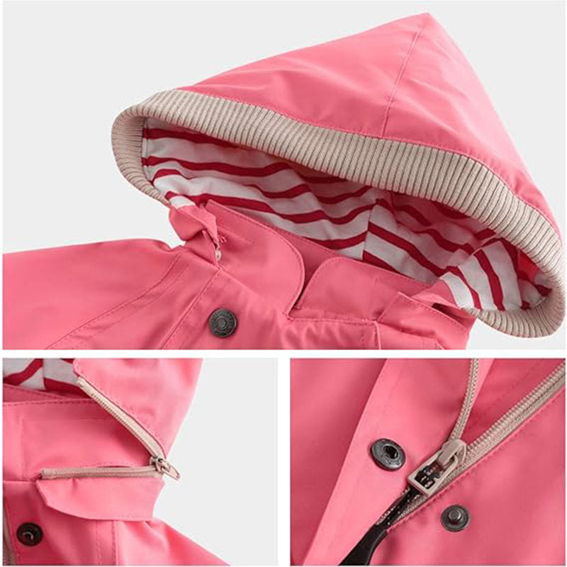 Beakey Kids Rain Jacket with Removable Hood Windproof for Spring Fall-Pink