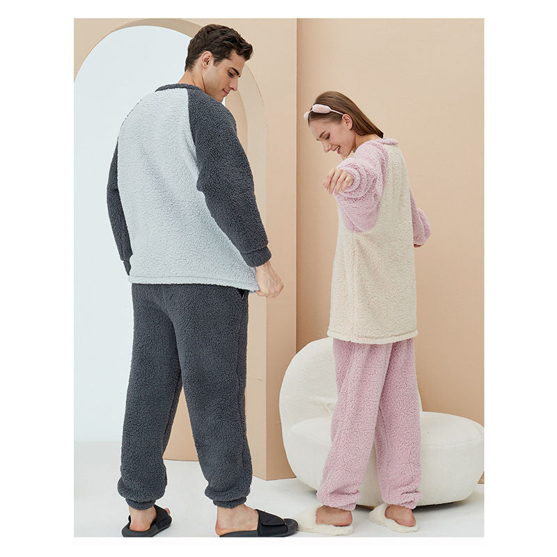 Beakey Crewneck Colorblock Pajamas Set for Couple-Dark Grey