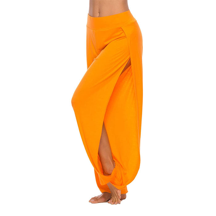 Beakey Women's Yoga Harem Pants Casual Loose Side Slit Hippie Long Pants-Orange-8006