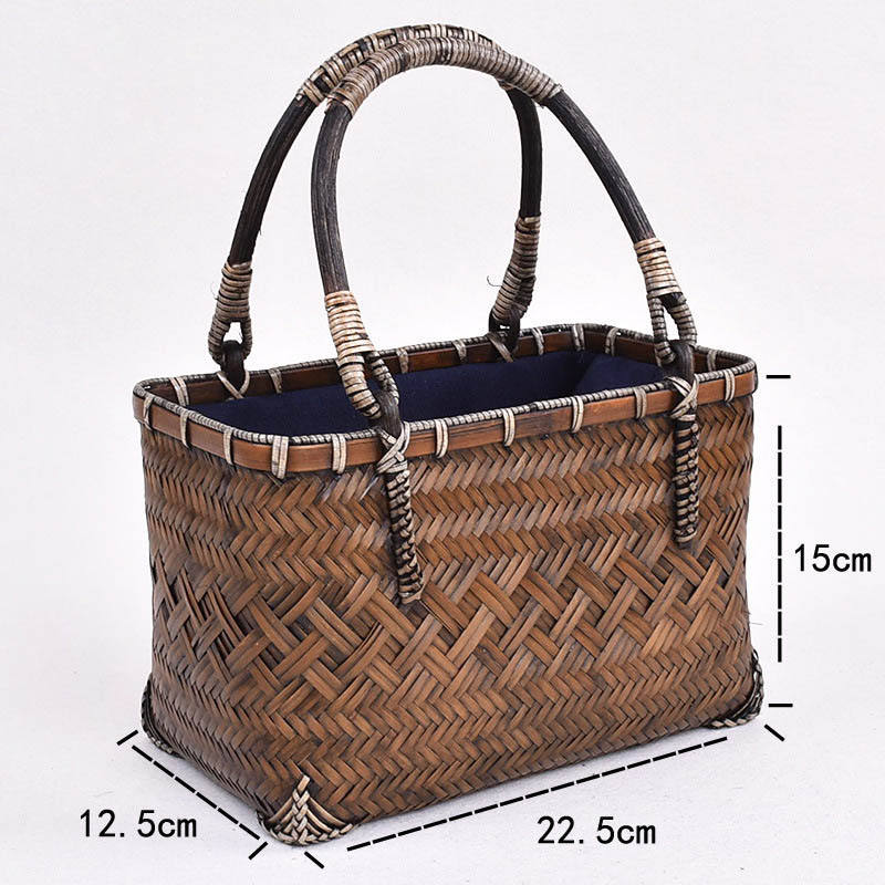 Beakey Retro Womens Bamboo Handbag Handmade Large Tote Bag Wicker Basket Bag-Carbonized
