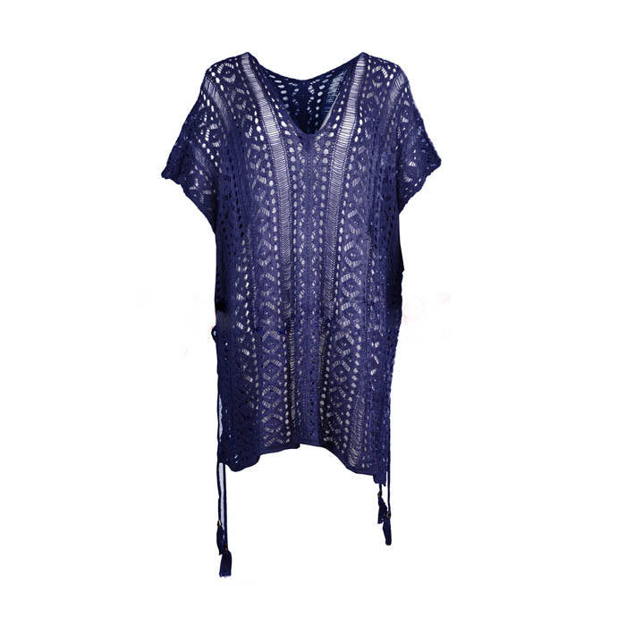 Beakey Women's Swimsuit Beach Bikini Loose Blouse Knitted Blouse Stylish Beach Cover up-Navy