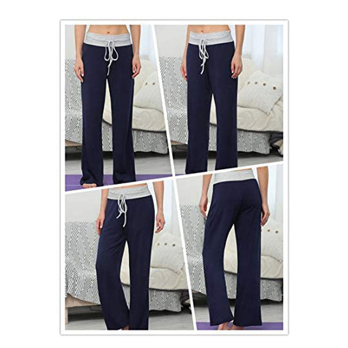 Beakey Women's Comfy Pajama Pants Casual Stretch Pant Drawstring Wide Leg Pants-Dark Blue-0881