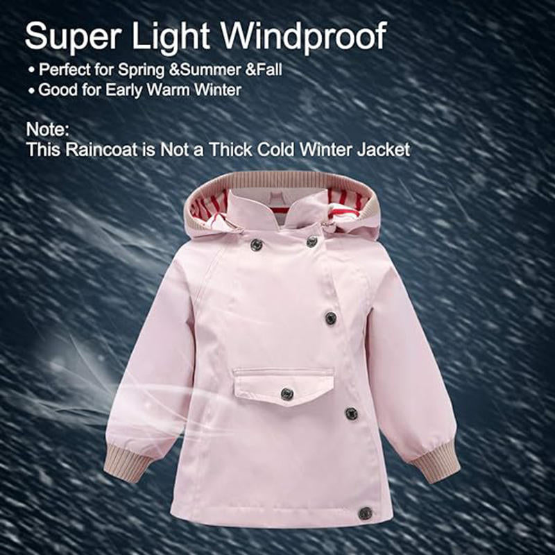 Beakey Kids Rain Jacket with Removable Hood Windproof for Spring Fall-Light Pink