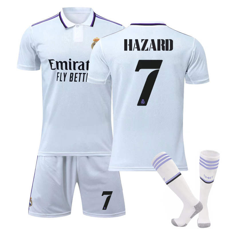 Beakey Real Madrid Home Jersey 2022-23 HAZARD #7 Soccer Jersey Kids Adult 3-Pieces Jersey Kits