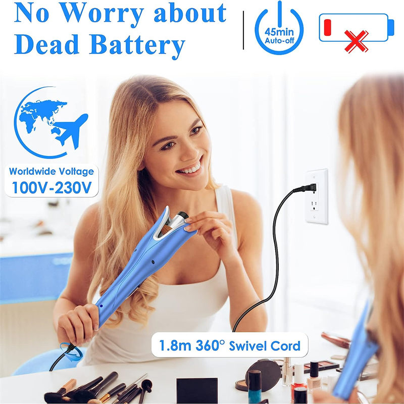 Beakey Auto Hair Curler with 4 Temps & 3 Timer Settings for Hair Styling-Blue2