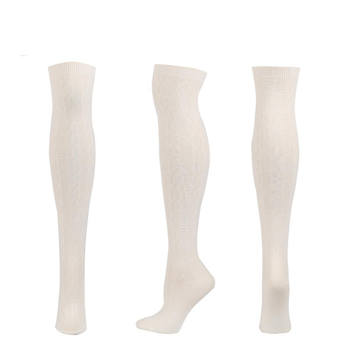 Beakey 2Packs Women Extra Long High Socks Knit Warmers Thick Tall Long Boot Stockings Leg-WhiteBlack