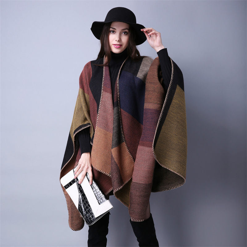 Beakey Womens Winter Reversible Oversized Blanket Cape Shawl-Khaki