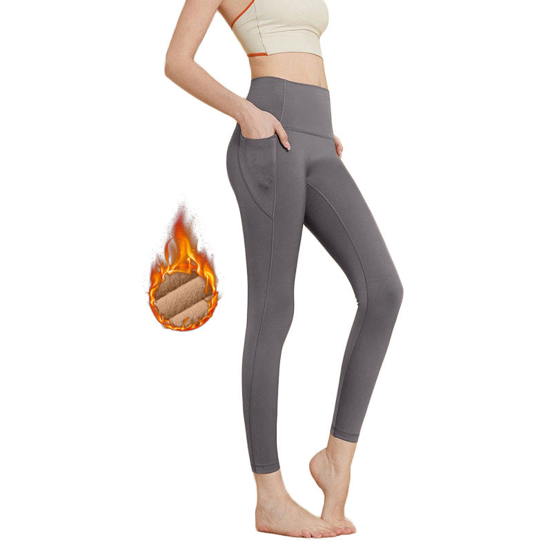Beakey Womens Legging with Pockets High Waisted Fleece Lined Workout Pants-Grey