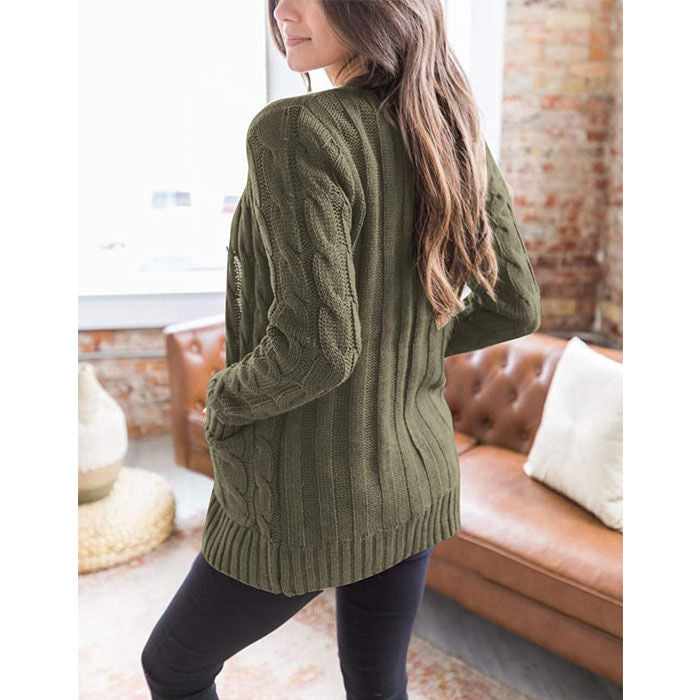 Beakey Women's Winter Keep Warm Long Sleeve Knit Sweater Cardigan Button Loose Outerwear-Army Green-YL220187