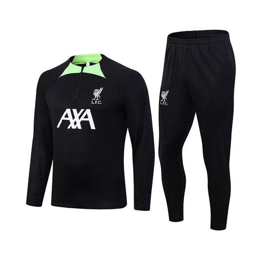 Beakey Liverpool Soccer Suit Football Training Suit with Long Sleeves Half Zipper for Kids Adult-Black