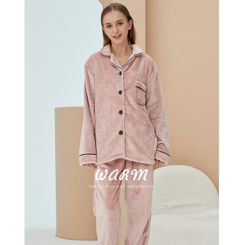 Beakey Thicken Warm Flannel Pajamas Set Homewear-Pink