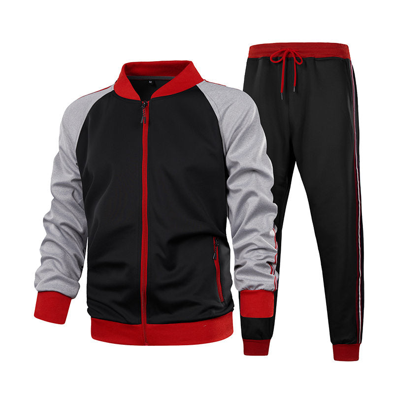 Beakey Mens Tracksuits Set Long Sleeve Full Zipper Jacket and Jogging Pants-Red