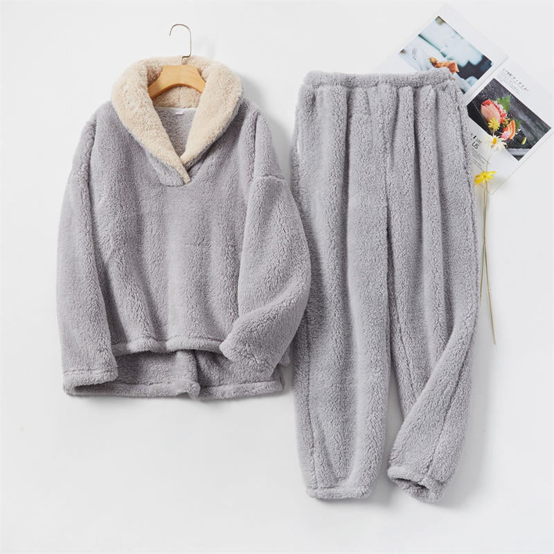 Beakey Womens Coral Fleece Oversized Pajamas Set-Grey