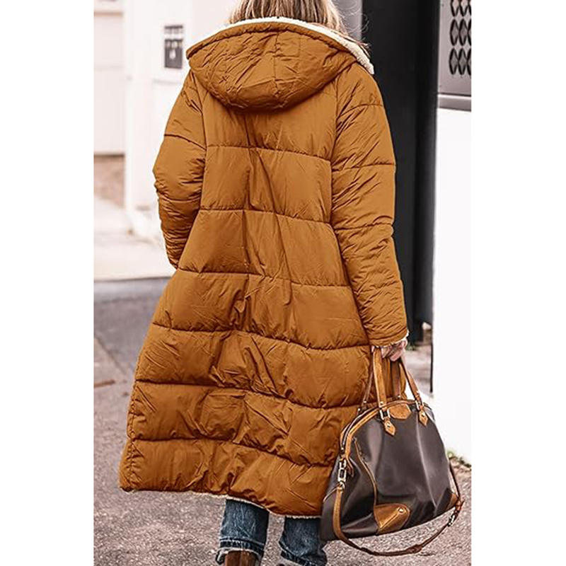 Beakey Womens Long Coats with Hood Fleece Lining Oversized Jackets-Dark Brown