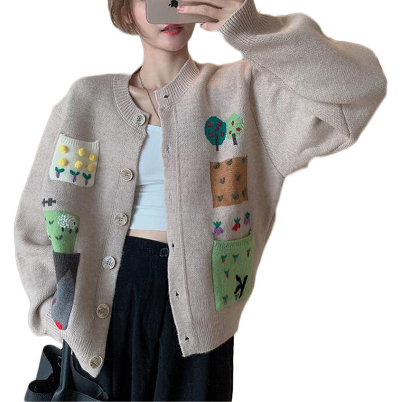 Beakey Womens Knitted Cardigan V-Neck Button Sweater for Autumn Winter-Khaki