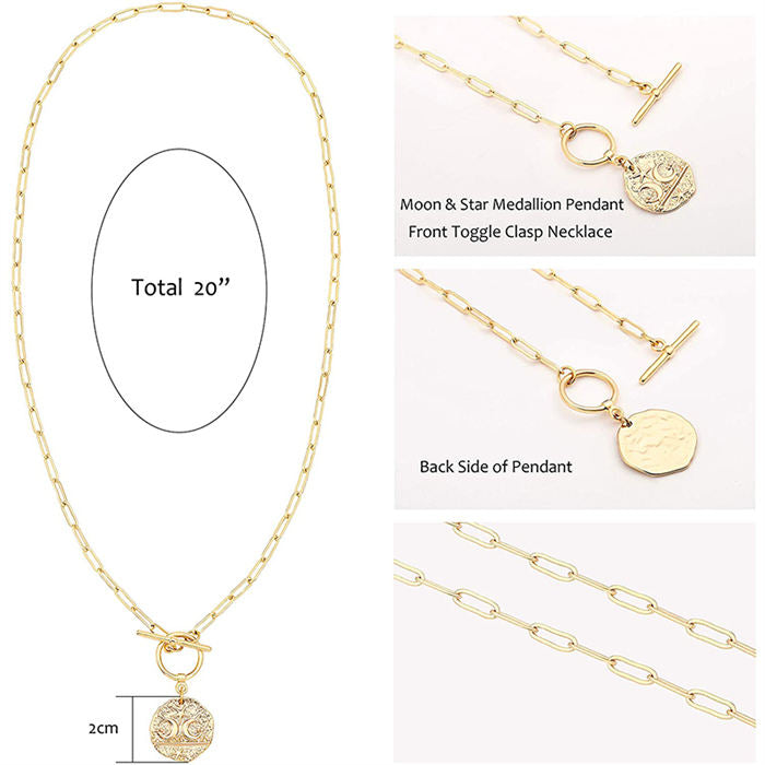 Beakey Simple Cute Long Pendant Necklace Oval Link Choker Double Layer Jewery-Stars And Moon1-GL-0023A