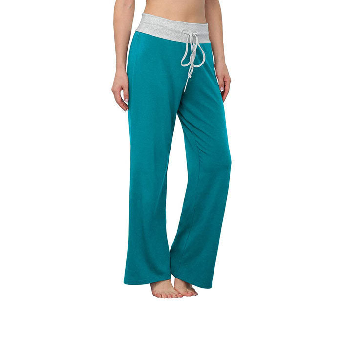 Beakey Women's Comfy Pajama Pants Casual Stretch Pant Drawstring Wide Leg Pants-Lake Blue-0881