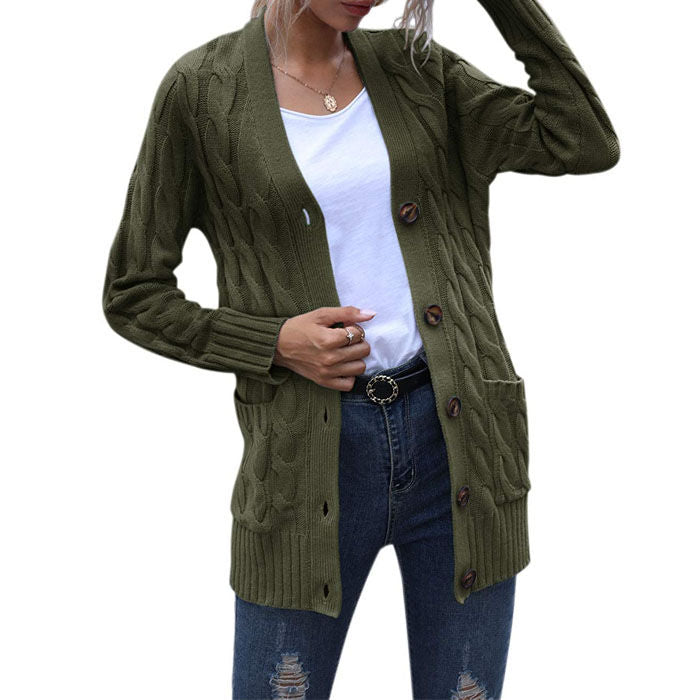 Beakey Women's Winter Keep Warm Long Sleeve Knit Sweater Cardigan Button Loose Outerwear-Army Green-YL220187