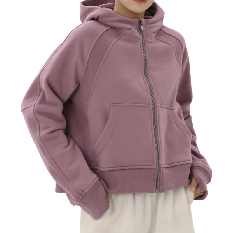 Beakey Womens Full-Zip Up Hoodies with Pockets Thumb Hole Fleece Jacket-Purple