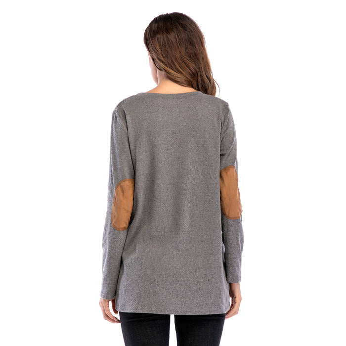 Beakey Women's Long Sleeve Double-breasted Buttons Casual Blouse Tunic Shirt Tops-Dark Gray-1025