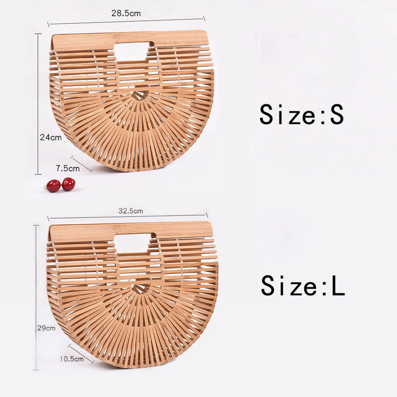 Beakey Retro Womens Bamboo Handbag Handmade Semicircle Tote Bag Wicker Basket Bag