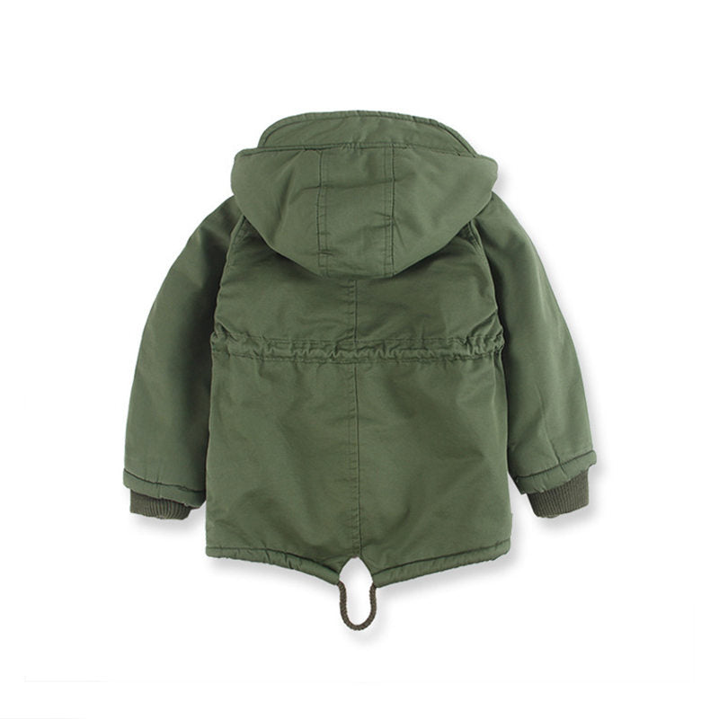 Beakey Kids Winter Jacket with Hood & Pockets Fleece Lining Outwear-Army Green