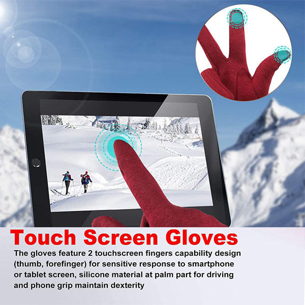 Beakey 3 Pairs Women Winter Gloves Warm Touchscreen Windproof Gloves-BlackGrayWine Red
