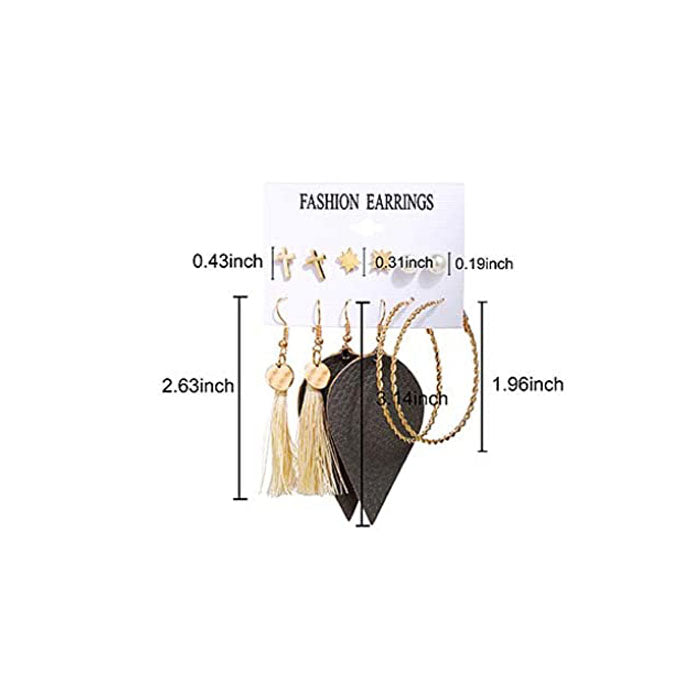 Beakey 6 Pairs Fashion Earrings Set with Tassel Dangle Hoop Earrings Colorful Statement Earrings Studs-(Style 9)